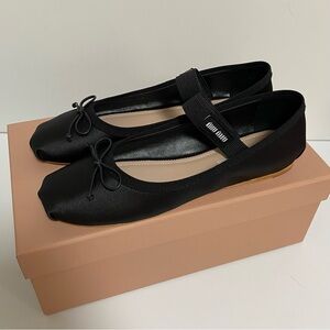 Miu Miu Black Satin Flats with Bow